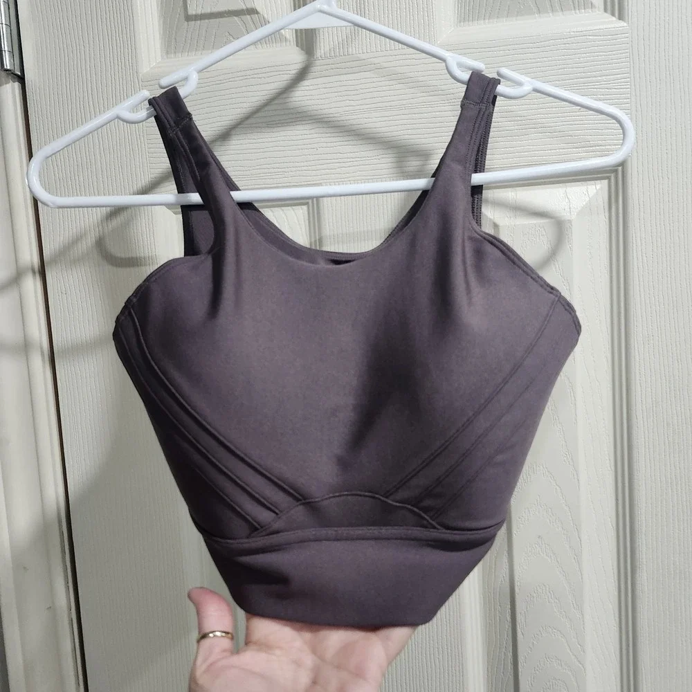 Under Armour Infinity Pintuck Mid Sports Bra‎ Gray Brown Women's Medium HeatGear